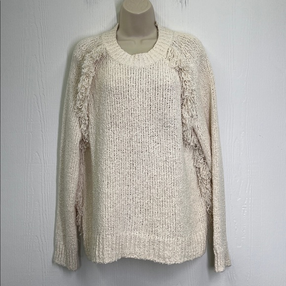 Madewell - Ivory Loop Edge Long Sleeve Chunky Crewneck Sweater Size Large - Picture 3 of 11